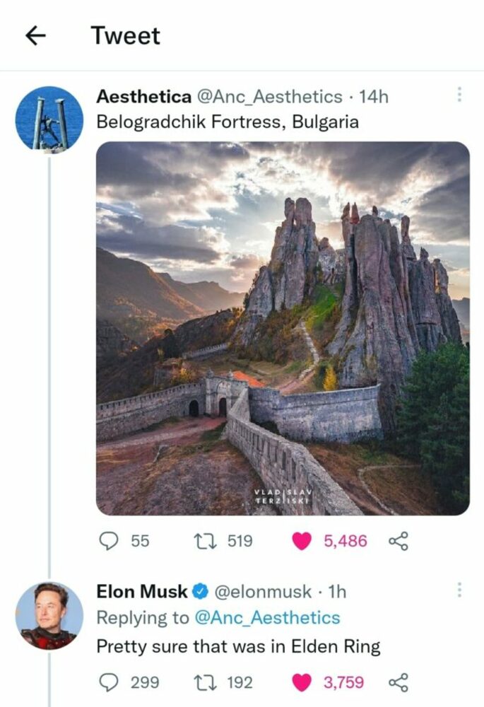 Elon Musk's tweet about Bulgarian Belogradchik Rocks